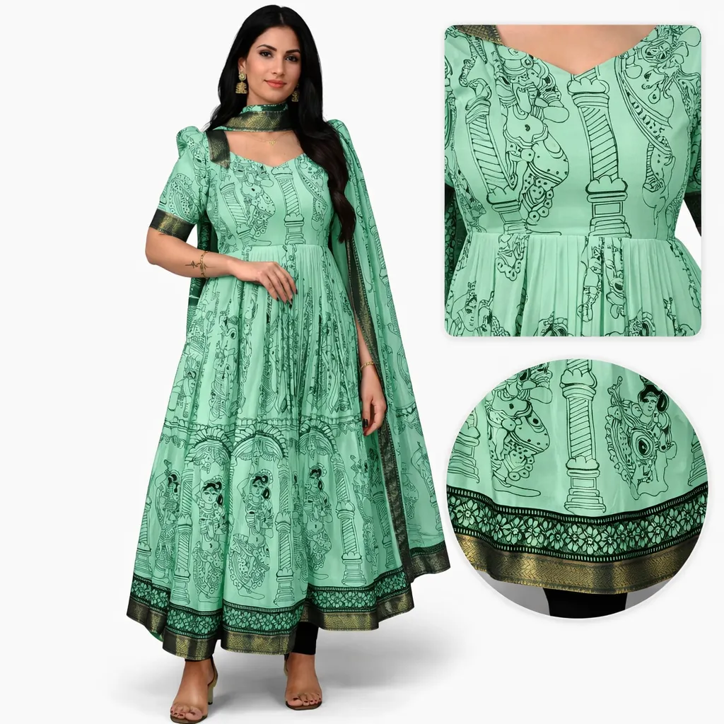 Designer Aqua green Kurti top Boutique collection Front hand stitched work  